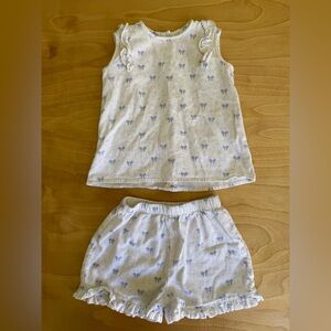 Girls White & Light Blue Bow Print Matching Tank Top and Shorts Set